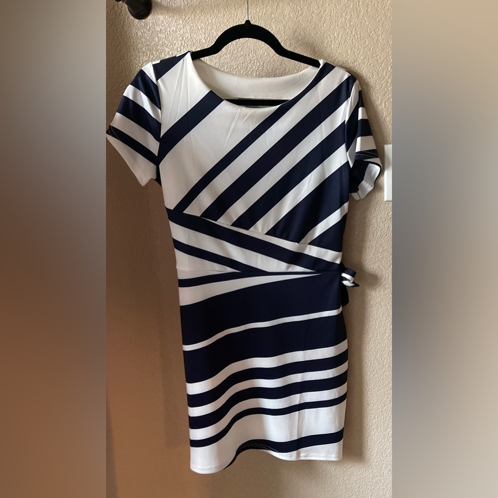 Blue and white dress